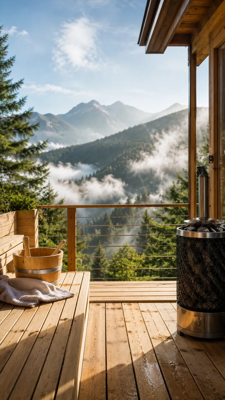 Open-air rest deck overlooking the mountains
