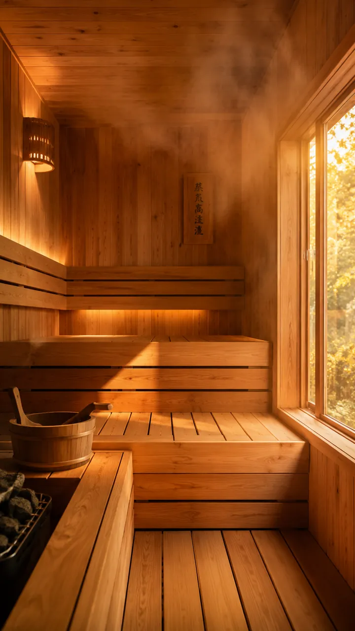 Interior of the wood-fired sauna