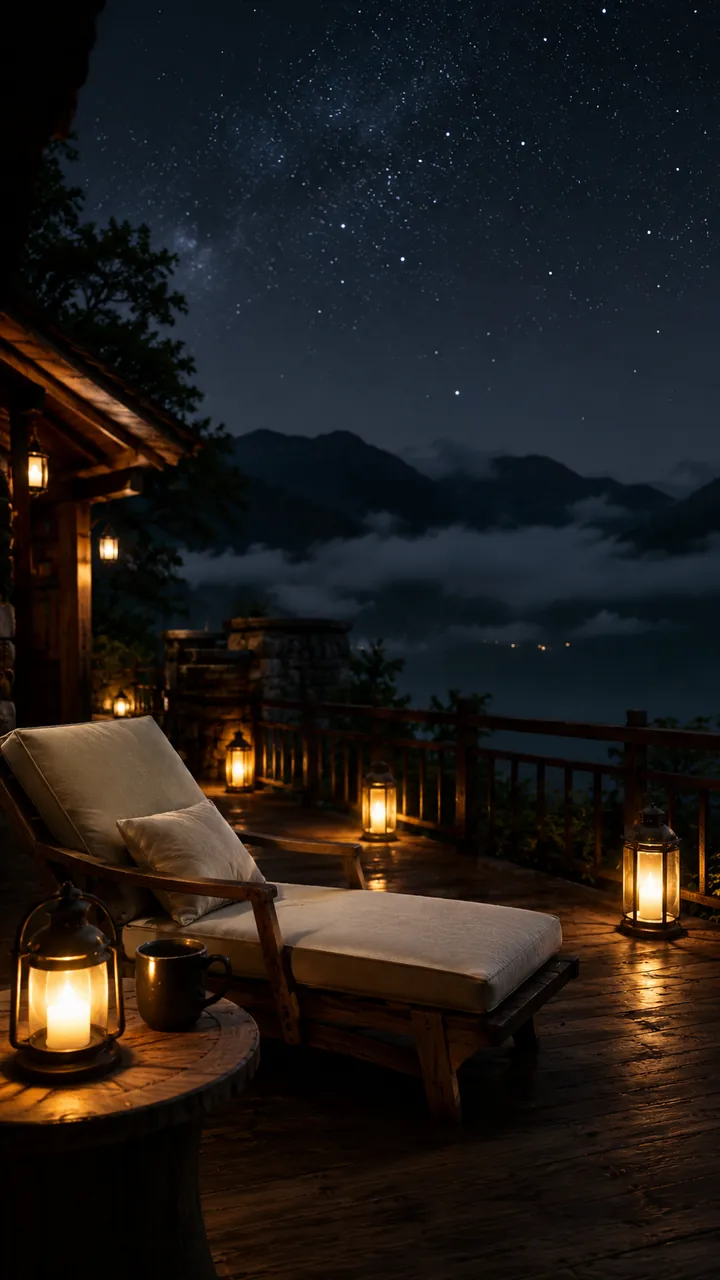 An evening lounge lit by candles